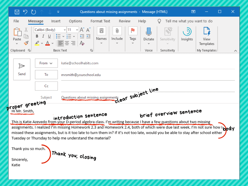 How to write an email to your teacher example