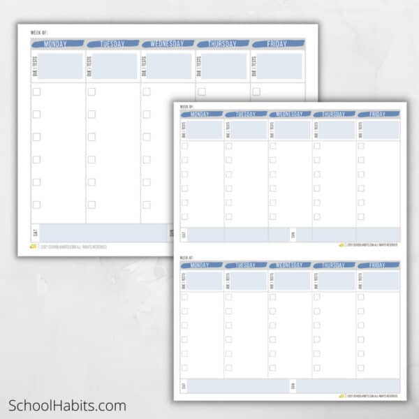 Weekly homework planner printable 2