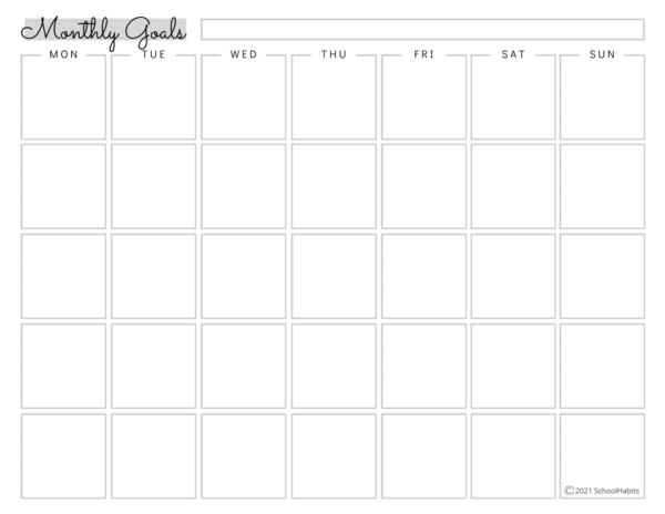 monthly goal planner