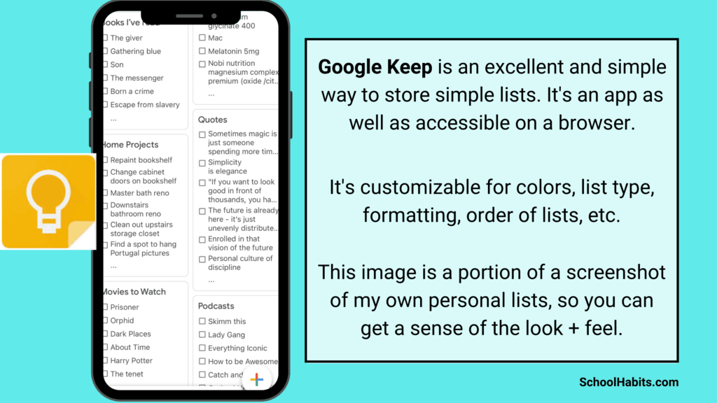 lists every student should have google keep