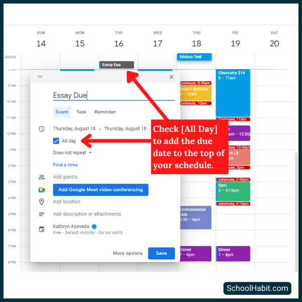 google calendar for school assignments