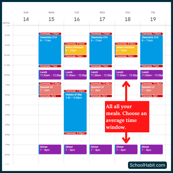 add meal times to your school schedule