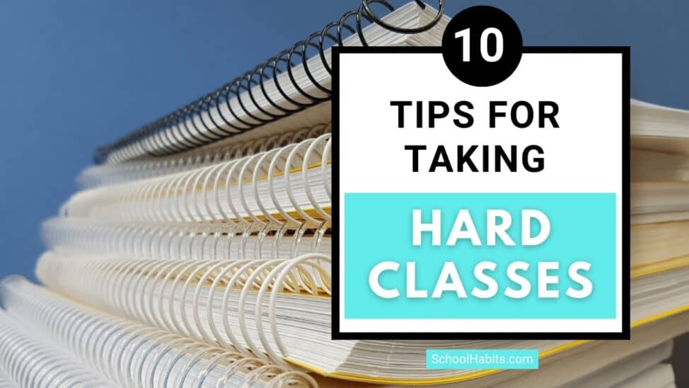 tips for taking hard classes blog cover image inside post with notebooks